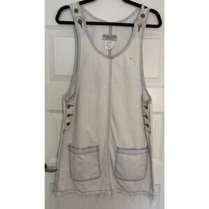 Stanley Morgan Vintage Denim Jumper Dress M USA Frayed Hem Button Tank Style